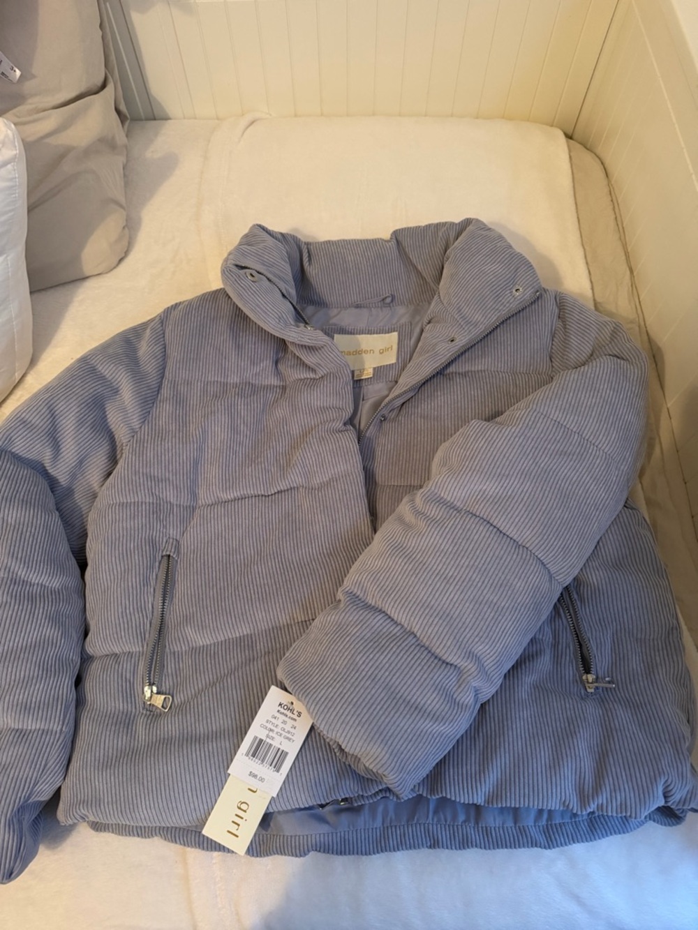 Madden Girl Ice Gray Corduroy Puffer Jacket